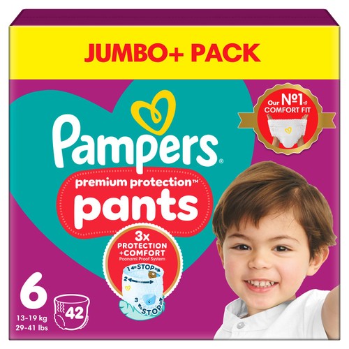Pampers Premium Protection Nappy Pants, Size 6 (15kg+) Jumbo+ Pack