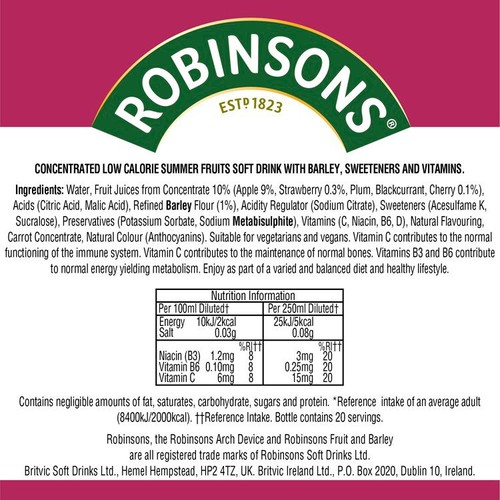 Robinsons Fruit & Barley Summer Fruits Squash