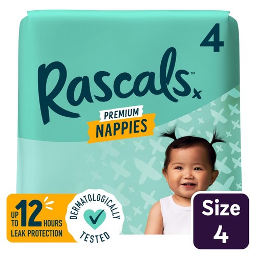 Rascals Premium Nappies, Size 4 (10-15kg)