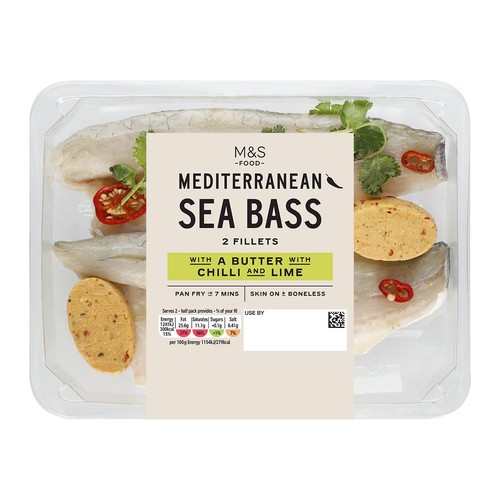 Cook With M&S 2 Sea Bass Fillets with Chilli, Lime & Coriander