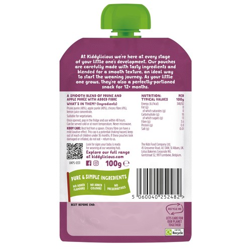 Kiddylicious Apple & Prune Pouch Snack Baby Food 6+ months