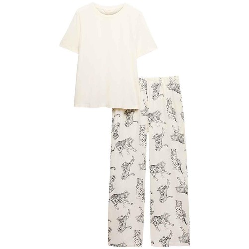 M&S Womens Pure Cotton Printed Pyjama Set, Large, Ivory