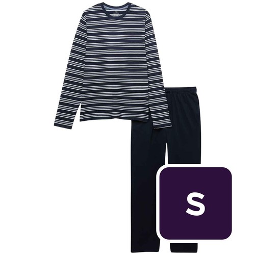 M&S Pure Cotton Striped Pyjama Set, S, Navy