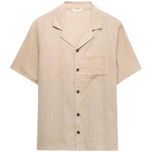 M&S Mens Pure Cotton Textured Loungewear Top, M, Putty Mix