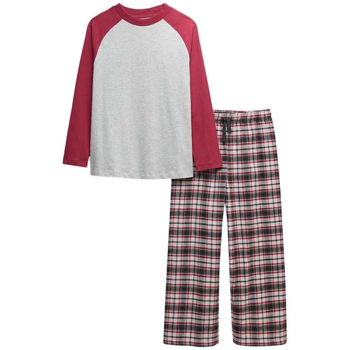M&S Night Magic Raglan Check Pyjamas, 4-5 Y, Burgundy 