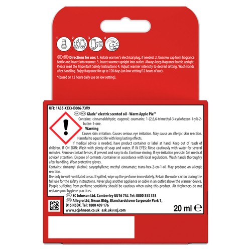 Glade Plug In Holder & Refill, Electric Scented Oil, Warm Apple Pie