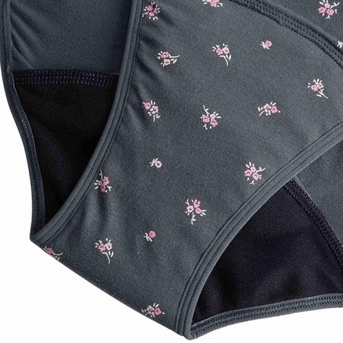 M&S Floral Cotton High Leg Knickers, Size 4, Carbon