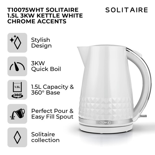 Tower Solitaire 1.5L 3KW Kettle White