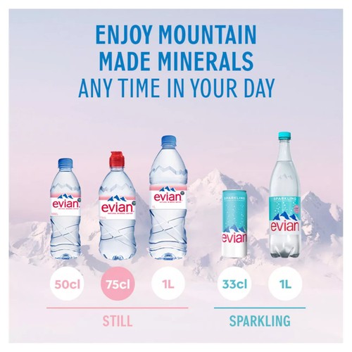 Evian Still Natural Mineral Spring Bottled Water with Sports Cap Multipack