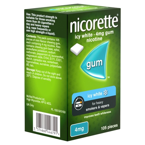 Nicorette Icy White Gum, 4 mg, 105 (Stop Smoking Aid)