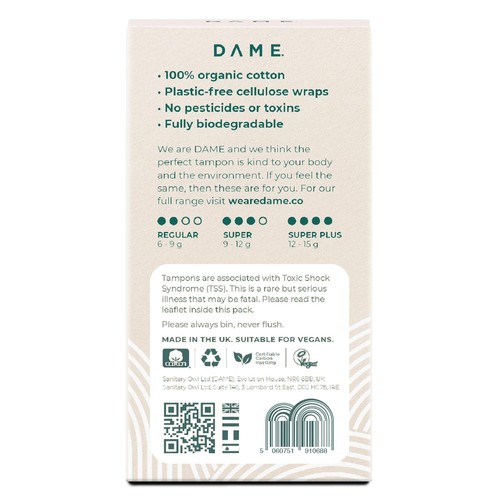 DAME Organic Cotton Tampons Super Plus