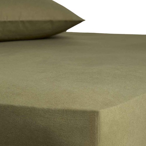 M&S Pure Brushed Cotton Fitted Sheet, Double, Olive