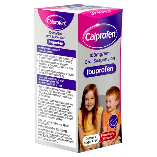Calprofen Strawberry Ibuprofen Liquid, 3+mths