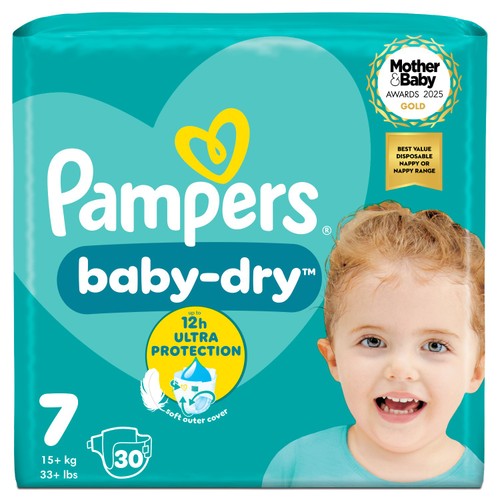 Pampers Baby-Dry Nappies, Size 7 (15kg+) Essential Pack