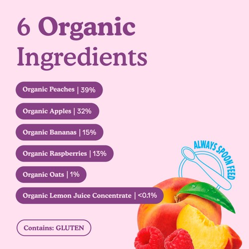Little Freddie Organic Peaches & Raspberries Baby Food Pouch 6+ M
