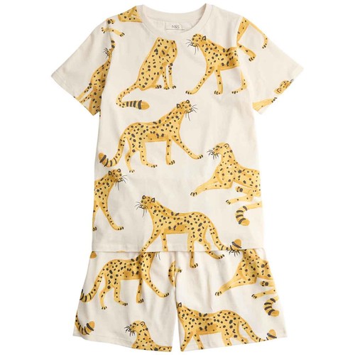 M&S Girls, Cotton Leopard Pyjamas, 10-11 Years, Neutral