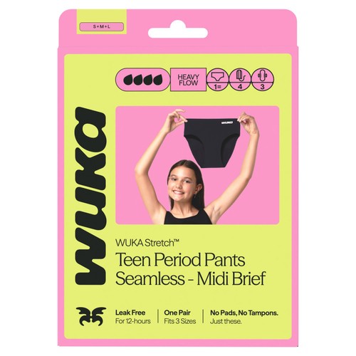 WUKA Teen Stretch Period Pants, Midi Brief, Heavy Flow, Age 12-16