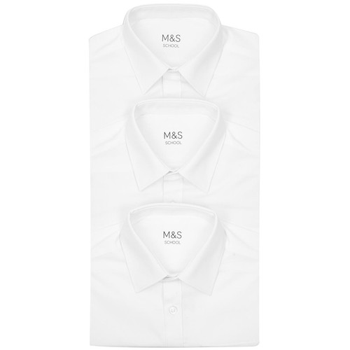 M&S Boys Easy Iron School Shirts, 12-13 Years, White