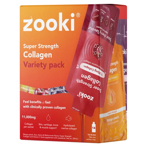 Zooki Super Strength Marine Collagen 11,000mg, Variety Pack Sachets