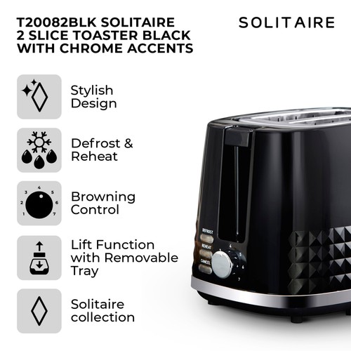 Tower Solitaire 2 Slice Toaster Black