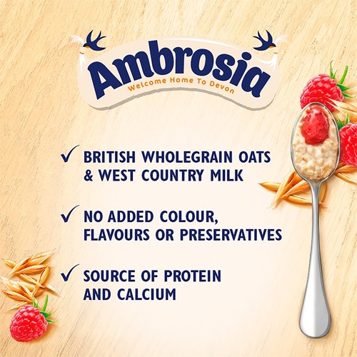 Ambrosia Ready to Eat Porridge Oat Cereal Pot Raspberry Layer