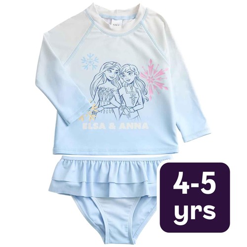 M&S Girls Disney Frozen Long Sleeve Swimsuit, 4-5 Y, Blue