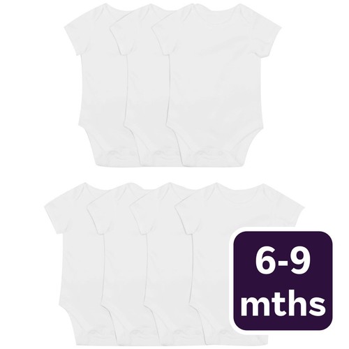 M&S Baby Cotton Short Sleeve Bodysuits, White, 6-9 Months