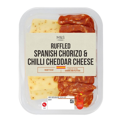 M&S Ruffled Spanish Chorizo with chilli Cheddar cheese slices