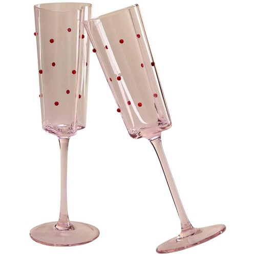 M&S Set of 2 Heart Shaped Champagne Flutes, Pink