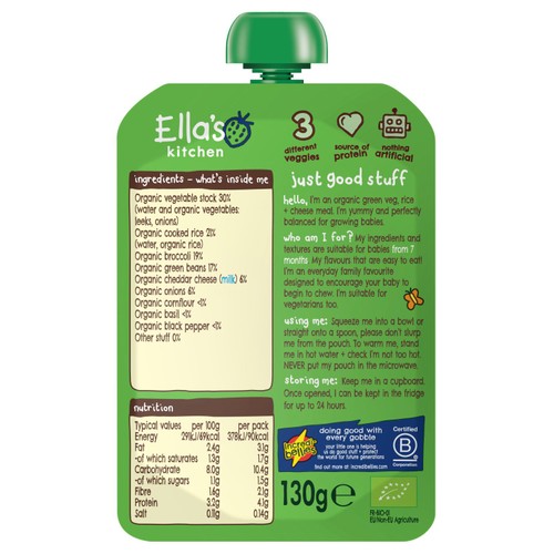 Ella's Kitchen Veggie Risotto with Cheese Baby Food Pouch 7+ Months