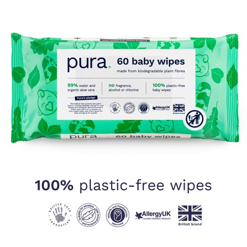Pura Plastic Free Baby Wipes 3 x60pk
