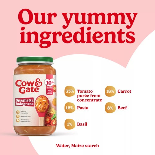 Cow & Gate Spaghetti Bolognese Baby Food Meal Jar 10+ Months
