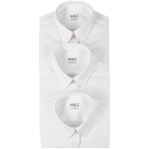 M&S Regular Fit Easy Iron Blouses, 3 Pack, 13-14 Years, White