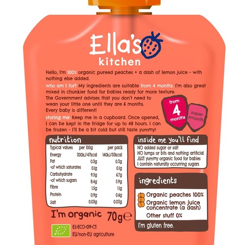Ella's Kitchen Peaches First Tastes Baby Food Pouch 4+ Months