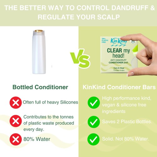 KinKind CLEAR My Head! Anti Dandruff Solid Conditioner Bar for Flaky Scalp