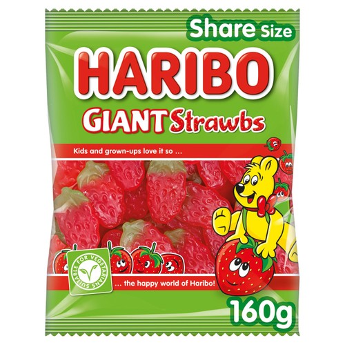 Haribo Giant Strawbs Vegetarian Sweets Sharing Bag