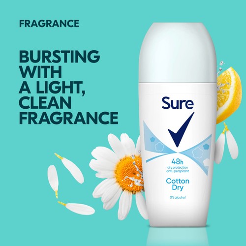 Sure Women Antiperspirant Deodorant Roll On Base Cotton Dry