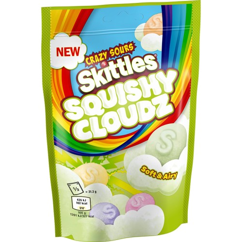 Skittles Squishy Cloudz Sour Sweets Fruit Flavoured  Sweets Pouch Bag