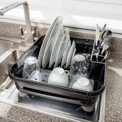 Addis Premium Soft Touch Dish Draining Rack, Black / Grey