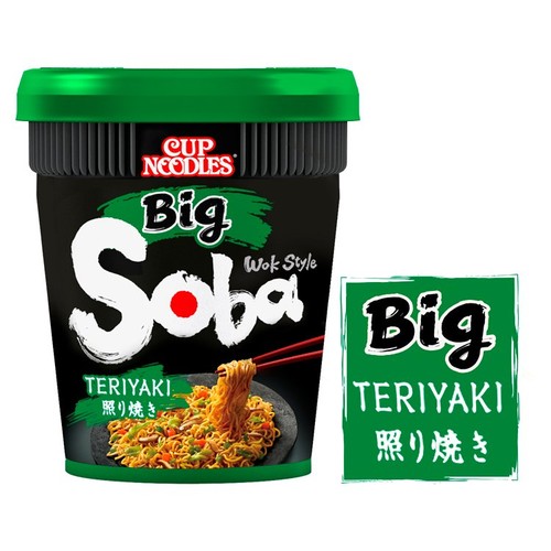 Nissin Soba Big Instant Wheat Noodles with Teriyaki Seasoning Sauce.