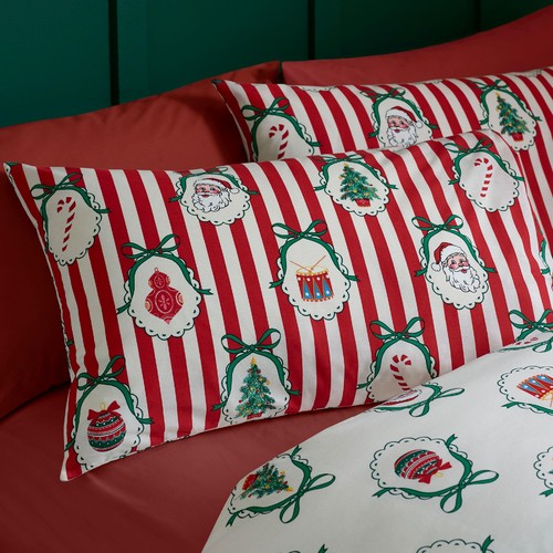 Catherine Lansfield Christmas Vintage Stripe Single Duvet Set
