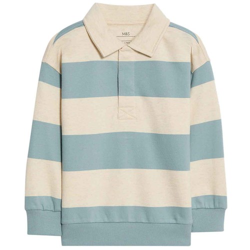 M&S Striped Rugby Sweatshirt, 4-5 Years, Blue