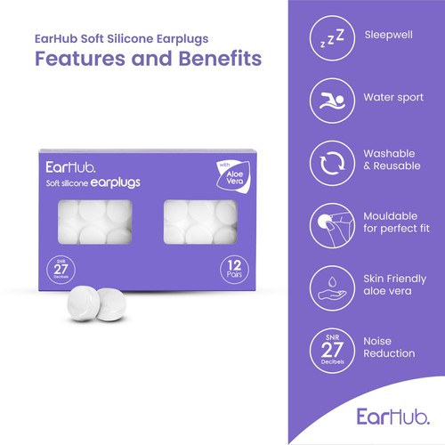 EarHub Sleepwell Soft Silicone Earplugs 12 pair