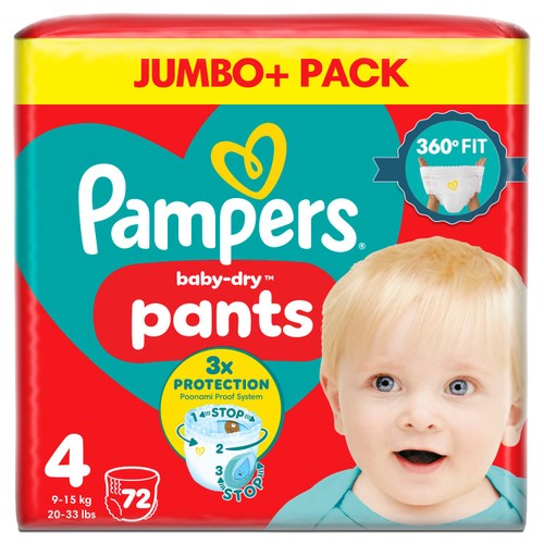Pampers Baby-Dry Nappy Pants, Size 4 (9-15kg) Jumbo+ Pack