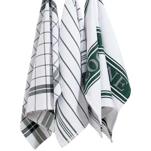 M&S Cotton Rich Striped Tea Towels, Dark Green