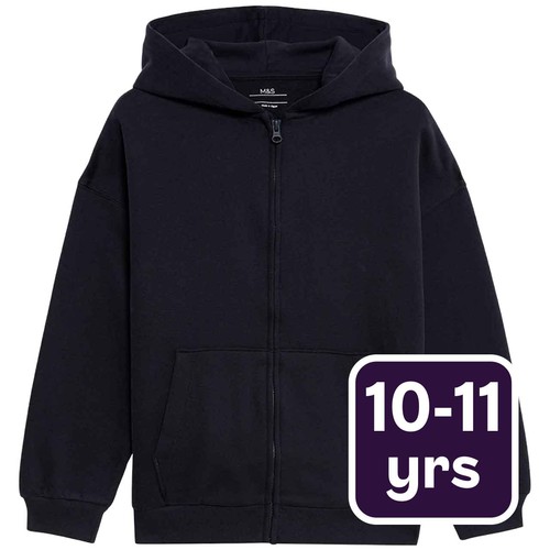M&S Cotton Rich Plain Hoodie, 10-11 Y, Navy