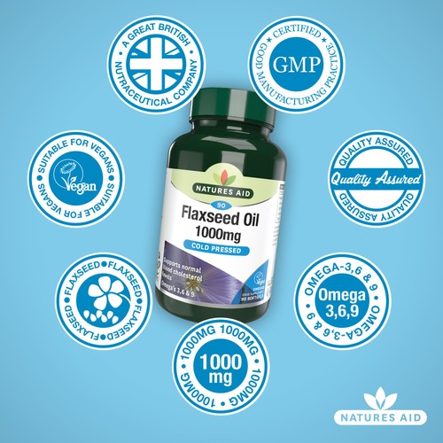 Natures Aid Vegetarian Flaxseed Oil 1000mg Capsules