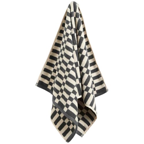 M&S Pure Cotton Geometric Check Towel, Hand Towel, Charcoal