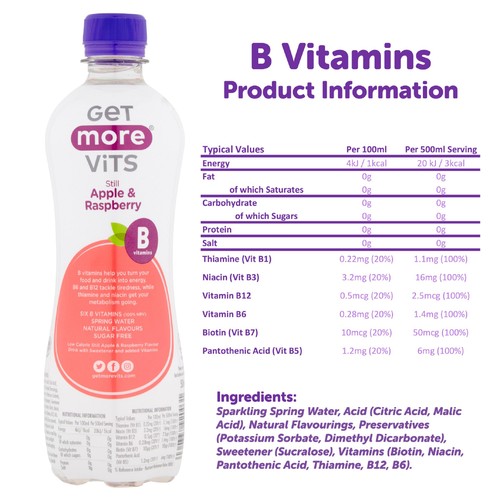 Get More Still B Vitamins Water Apple & Raspberry