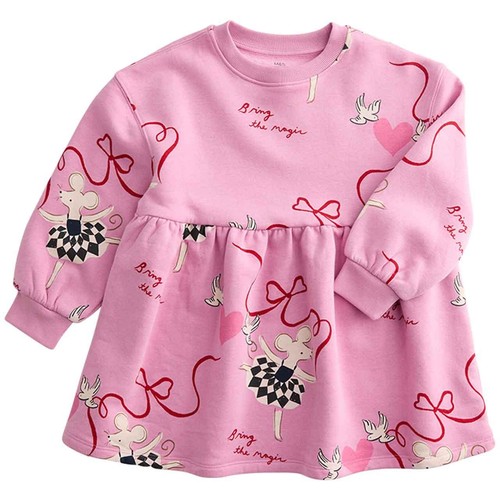 M&S Printed Sweat Dress, 2-3 Y, Rose
